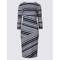 M&S Collection Striped 3/4 Sleeve Bodycon Dress