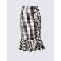 ms collection gingham ruffle pencil midi skirt