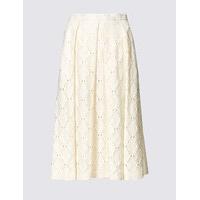 M&S Collection Cotton Blend Lace Pleated Skater Midi Skirt