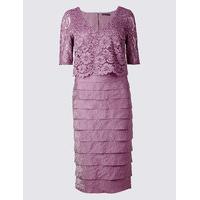 ms collection shutter pleat floral lace shift midi dress