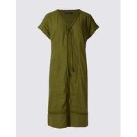 ms collection linen blend drawstring tassel tunic dress