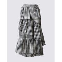 M&S Collection Cotton Rich Gingham Ruffle Midi Skirt