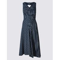 ms collection linen rich striped asymmetric skater dress