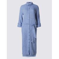ms collection linen rich shirt midi dress with belt