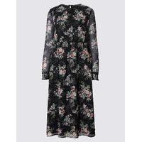 M&S Collection Floral Print Long Sleeve Midi Dress