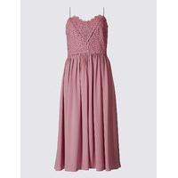 M&S Collection Floral Lace Gathered Hem Slip Midi Dress