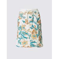 M&S Collection Linen Rich Floral Print Straight Mini Skirt