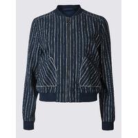 M&S Collection Linen Rich Pinstripe Bomber Jacket