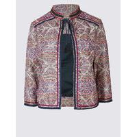 M&S Collection Cotton Rich Tassel Neck Jacquard Jacket