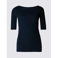 M&S Collection Pure Cotton Slash Neck Half Sleeve T-Shirt