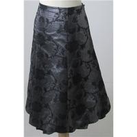 M&S, size 16 grey metallic with black floral print calf length skirt