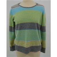 M&S Size16 Lime Green Grey Beige and Turquiose Striped Cashmere Jumper
