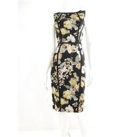 M&S Size 8 Classic Fitted Peony Printed Black and Blush Pink Day or Work Dress