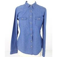 M&S Collection Marks and Spencer Size 10 Light Denim Ditsy Floral Long Sleeved Shirt Blouse