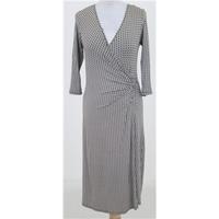 M&S size 8 black & beige patterned faux wrap dress