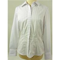 M&S Collection Size 8 White with Purple Pinstriping Long Sleeved Blouse