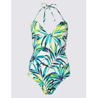 ms collection secret slimming palm print plunge swimsuit