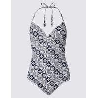 M&S Collection Secret Slimming Tile Print Plunge Swimsuit