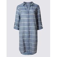 M&S Collection Pure Cotton Dipped Hem Striped Shirt Dress