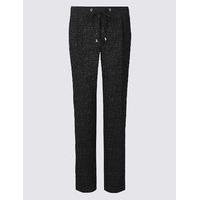 ms collection textured tie waist tapered leg trousers