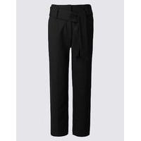 ms collection cotton rich tie front straight leg trousers