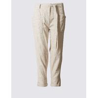 M&S Collection Pure Cotton Striped Combat Cropped Trousers