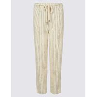M&S Collection Linen Rich Striped Tapered Leg Trousers