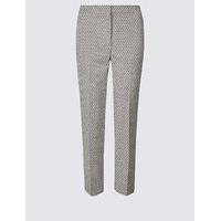 ms collection cotton blend printed straight leg trousers