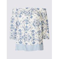 M&S Collection Floral Print Half Sleeve Bardot Top