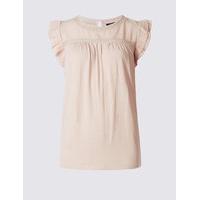 M&S Collection Ruffle Round Neck Cap Sleeve T-Shirt