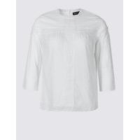 M&S Collection PLUS Pure Cotton Pintuck 3/4 Sleeve Blouse