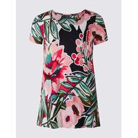 M&S Collection PLUS Floral Print Short Sleeve Tunic