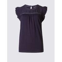 M&S Collection Ruffle Round Neck Cap Sleeve T-Shirt