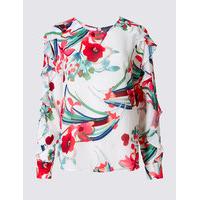 M&S Collection Floral Print Ruffle Split Sleeve Blouse