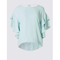 ms collection round neck flamenco sleeve shell top