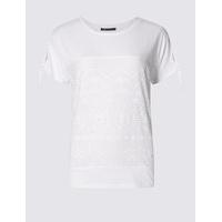 M&S Collection Pure Cotton Broderie Tie Sleeve T-Shirt