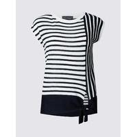 M&S Collection Striped Round Neck Cap Sleeve Jumper