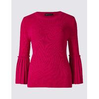 M&S Collection Round Neck Pleated 3/4 Sleeve Jumper