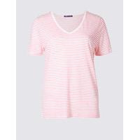 M&S Collection Linen Blend Striped Short Sleeve T-Shirt