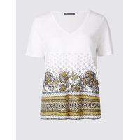 M&S Collection Linen Blend Printed Short Sleeve T-Shirt