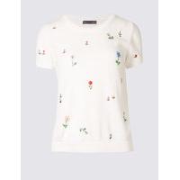 M&S Collection Embellished Round Neck Short Sleeve Jumper