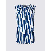 M&S Collection Brush Print Round Neck Vest Top