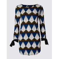 ms collection printed tie sleeve round neck tunic top