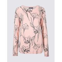 M&S Collection Abstract Flower Print Round Neck Jumper