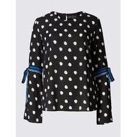 ms collection spotted round neck tie sleeve blouse