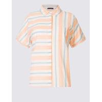 M&S Collection Cotton Rich Striped Short Sleeve Shirt