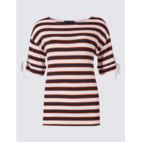 M&S Collection Striped Eyelet Tie Sleeve T-Shirt