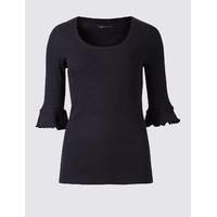 M&S Collection Pure Cotton Ribbed Flute Sleeve T-Shirt