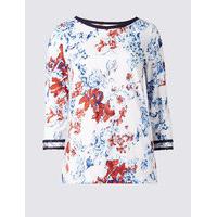 M&S Collection Pure Cotton Floral Print 3/4 Sleeve T-Shirt