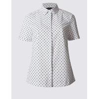 M&S Collection Cotton Rich Spotted Short Sleeve Shirt